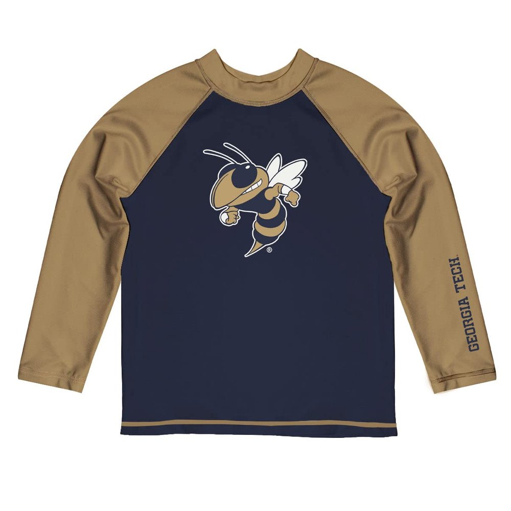 Vive La Fete Ga Tech Yellow Jackets Rash Guards for Kids, Infants and Toddlers with College Logo - Polyester, Moisture Wicking Soft Fabric