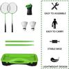 Portable Badminton Net Set Storage Box Base with 2 Battledores 2 Shuttlecocks,Green view 2