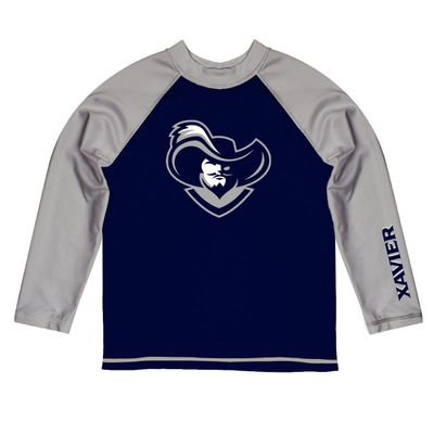 Vive La Fete Xavier University Rash Guards for Kids, Infants and Toddlers with College Logo - Polyester, Moisture Wicking Soft Fabric