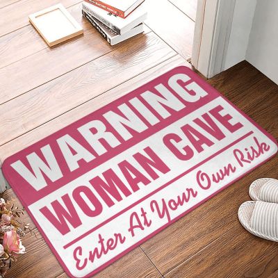 Knock Before Entering Door Sign Warning Woman Cave Enter at Your Own Risk Rug Funny Patio Decor Fall Door Mat Outdoor (Size : 40X60CM)