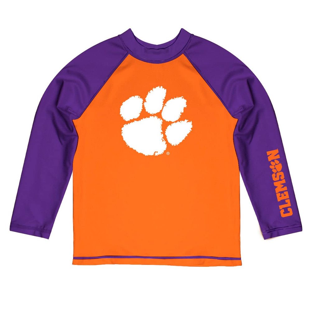 Vive La Fete Clemson Tigers Rash Guards for Kids, Infants and Toddlers with College Logo - Polyester, Moisture Wicking Soft Fabric
