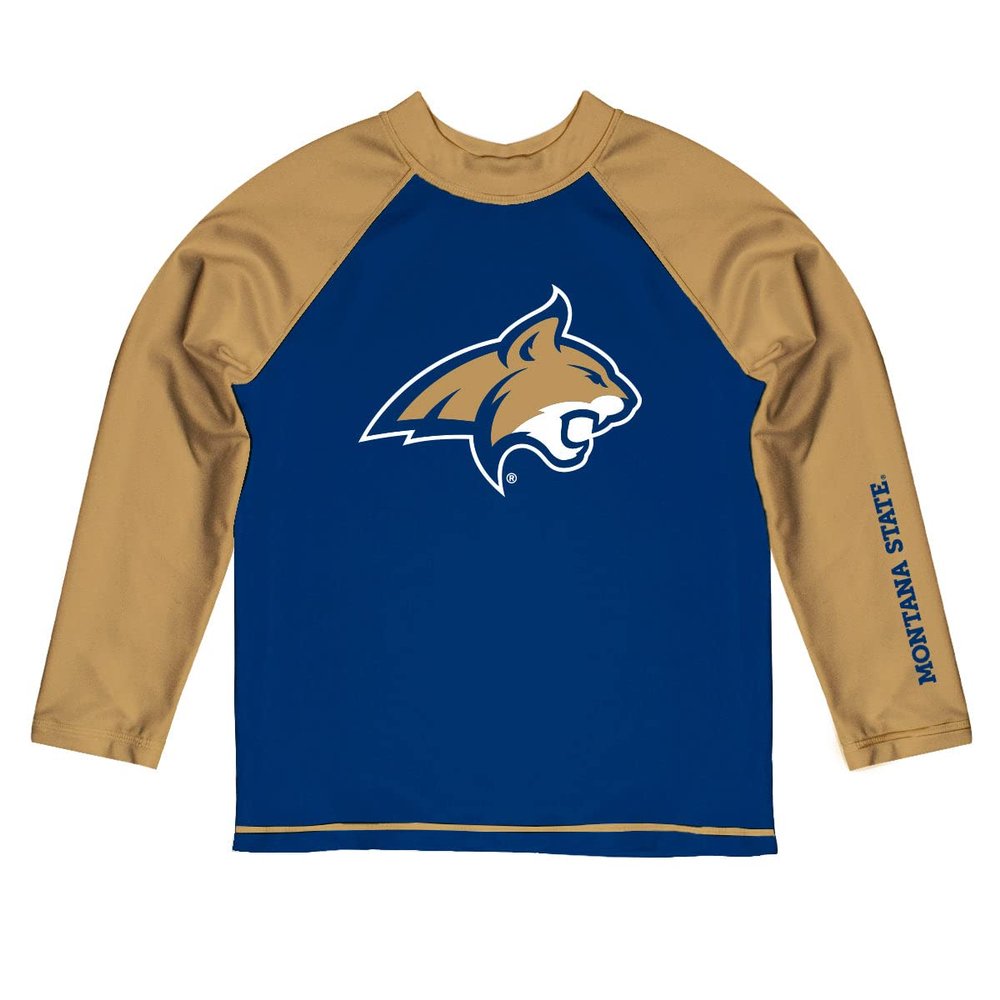 Vive La Fete Montana State University Rash Guards for Kids, Infants and Toddlers with College Logo - Polyester, Moisture Wicking Soft Fabric