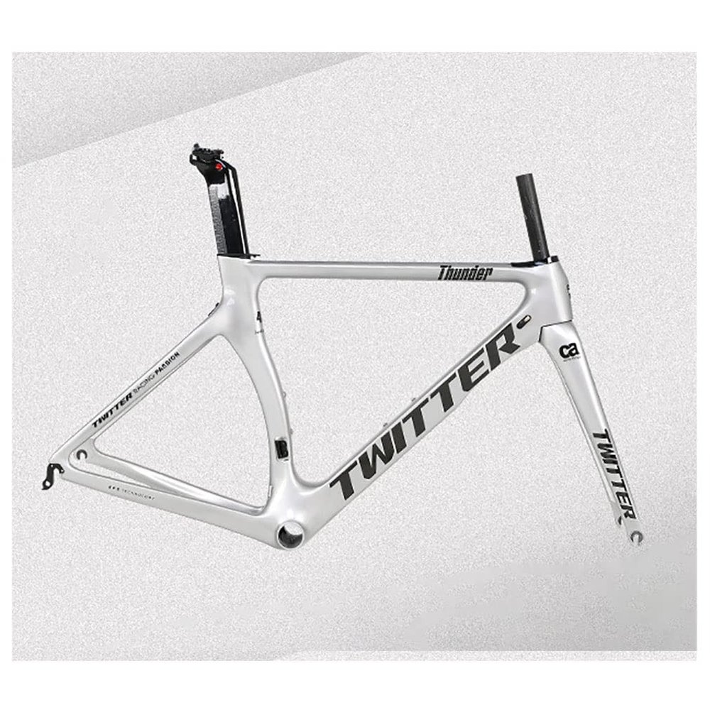 HIMALO Carbon Fiber Road Bike Frameset 46/48/50/52/54cm Wind Breaking Racing Frame Internal Routing C Brake Frame Set QR 100mm/130mm (Color : Silver, Size : 50cm)