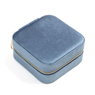 VILOGA Jewelry travel carry-on mirror square flannel accessories Dogger portable suede jewelry storage box 10 * 10 * 5 blue