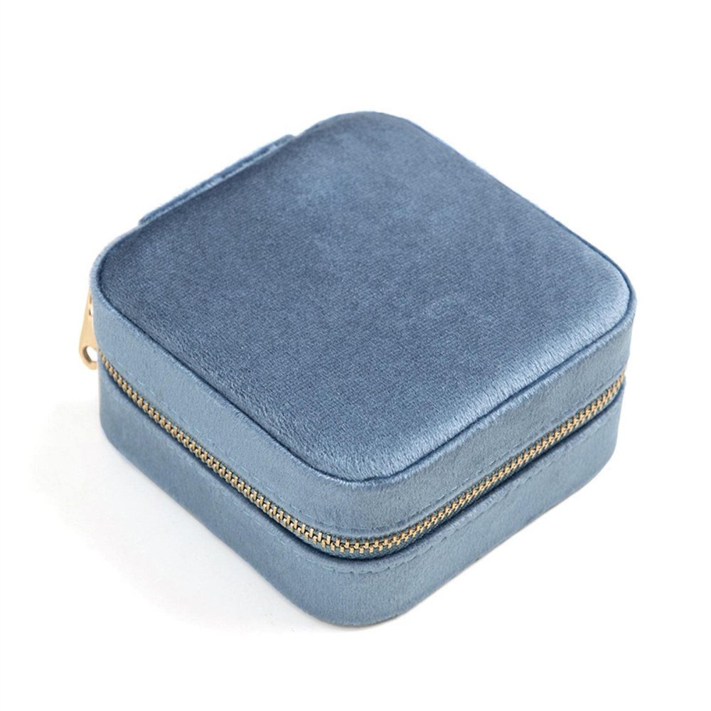 VILOGA Jewelry travel carry-on mirror square flannel accessories Dogger portable suede jewelry storage box 10 * 10 * 5 blue