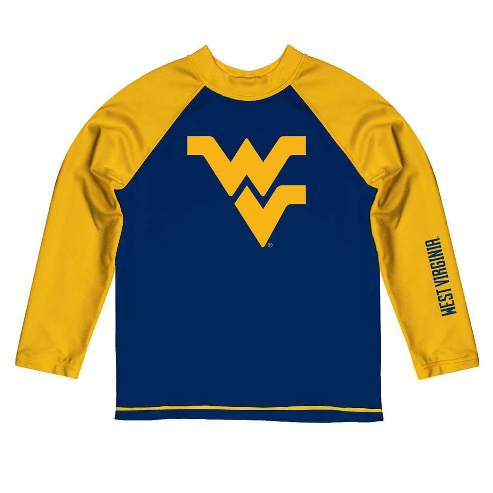 Vive La Fete West Virginia University Rash Guards for Kids, Infants and Toddlers with College Logo - Polyester, Moisture Wicking Soft Fabric