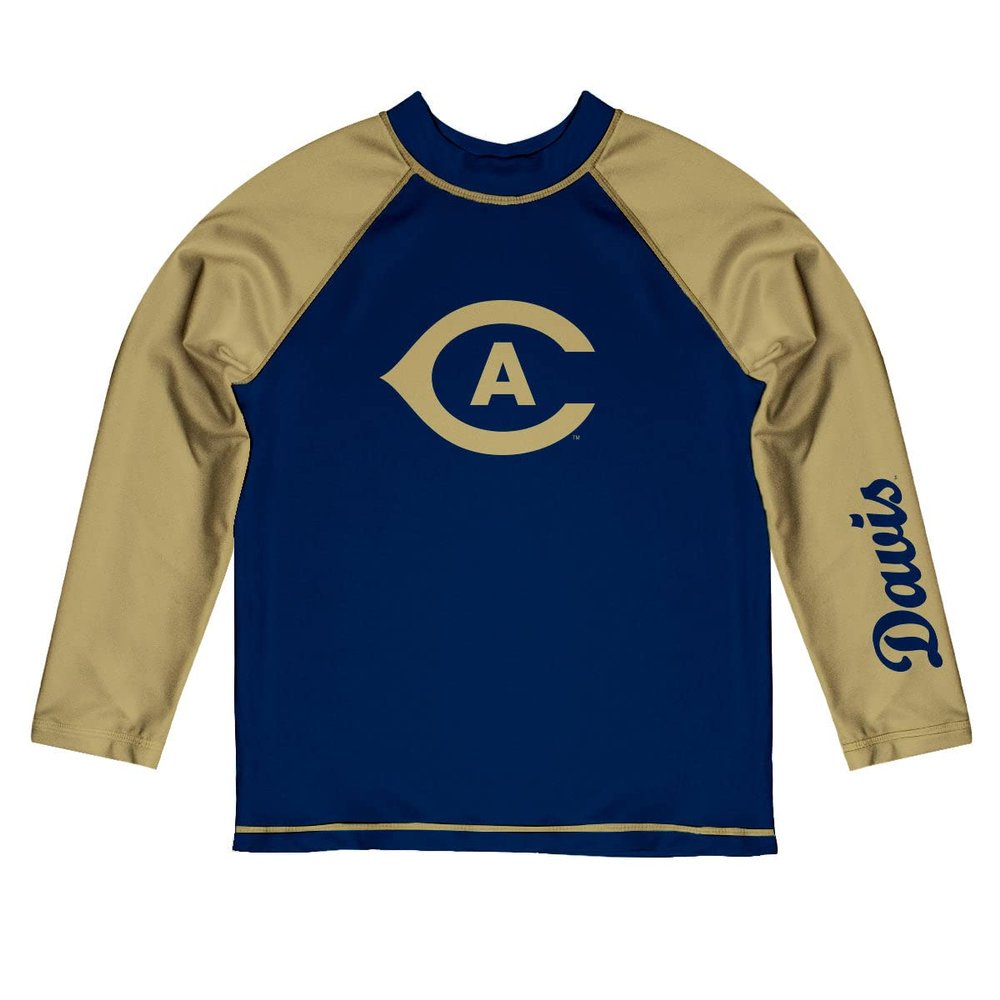 Vive La Fete University of California Davis Rash Guards for Kids, Infants and Toddlers with College Logo - Polyester, Moisture Wicking Soft Fabric