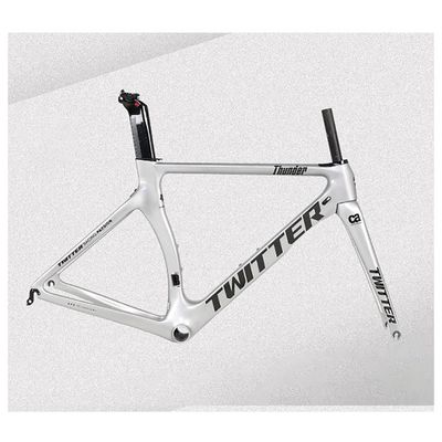 HIMALO Carbon Fiber Road Bike Frameset 46/48/50/52/54cm Wind Breaking Racing Frame Internal Routing C Brake Frame Set QR 100mm/130mm (Color : Silver, Size : 54cm)