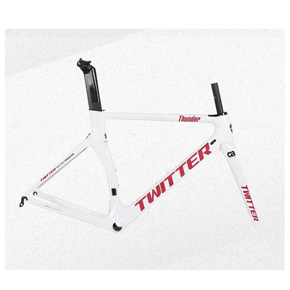 HIMALO Carbon Fiber Road Bike Frameset 46/48/50/52/54cm Wind Breaking Racing Frame Internal Routing C Brake Frame Set QR 100mm/130mm (Color : White, Size : 50cm)
