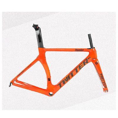 HIMALO Carbon Fiber Road Bike Frameset 46/48/50/52/54cm Wind Breaking Racing Frame Internal Routing C Brake Frame Set QR 100mm/130mm (Color : Orange, Size : 52cm)