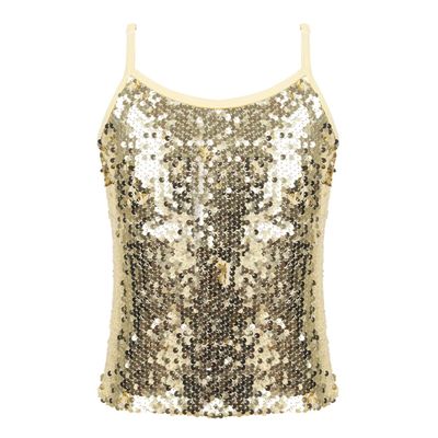 Loodgao Kids Girls Shiny Sequins Crop Top Cami Tank Top T-Shirt Ballet Hip Hop Latin Jazz Dance Performance Costume Gold 10 Years