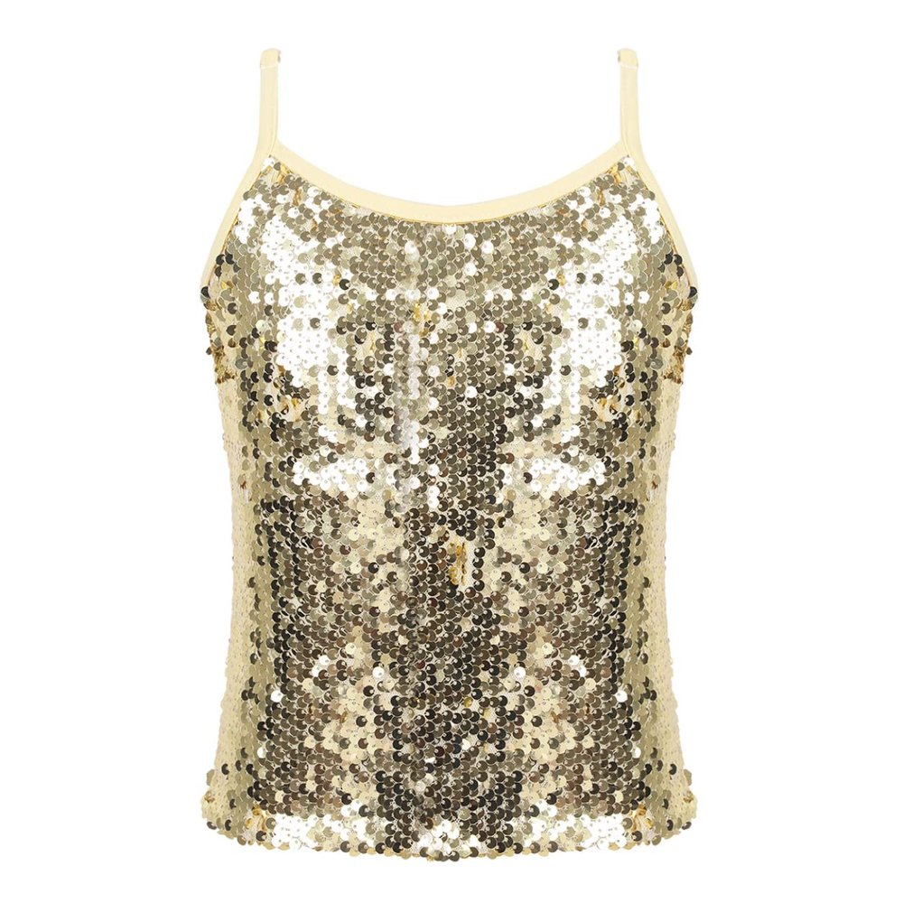 Loodgao Kids Girls Shiny Sequins Crop Top Cami Tank Top T-Shirt Ballet Hip Hop Latin Jazz Dance Performance Costume Gold 10 Years