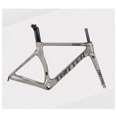 HIMALO Carbon Fiber Road Bike Frameset 46/48/50/52/54cm Wind Breaking Racing Frame Internal Routing C Brake Frame Set QR 100mm/130mm (Color : Titanium, Size : 52cm)