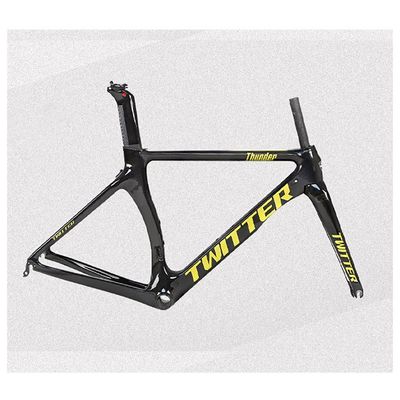 HIMALO Carbon Fiber Road Bike Frameset 46/48/50/52/54cm Wind Breaking Racing Frame Internal Routing C Brake Frame Set QR 100mm/130mm (Color : Black Yellow, Size : 54cm)