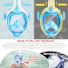 KLERICER Kids Snorkel Mask, Full Face Snorkel Mask 180 Panoramic View, Dry Top Snorkeling Gear for Kids, Anti Fog Anti Leak Diving Mask with Double Air Flows Way, for Aged 4-15 Years Kids (Blue) view 3