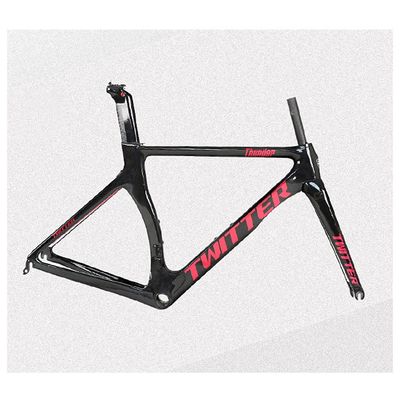 HIMALO Carbon Fiber Road Bike Frameset 46/48/50/52/54cm Wind Breaking Racing Frame Internal Routing C Brake Frame Set QR 100mm/130mm (Color : Black red, Size : 46cm)
