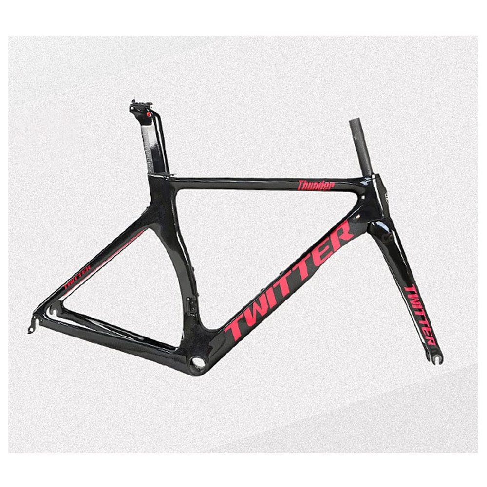 HIMALO Carbon Fiber Road Bike Frameset 46/48/50/52/54cm Wind Breaking Racing Frame Internal Routing C Brake Frame Set QR 100mm/130mm (Color : Black red, Size : 46cm)