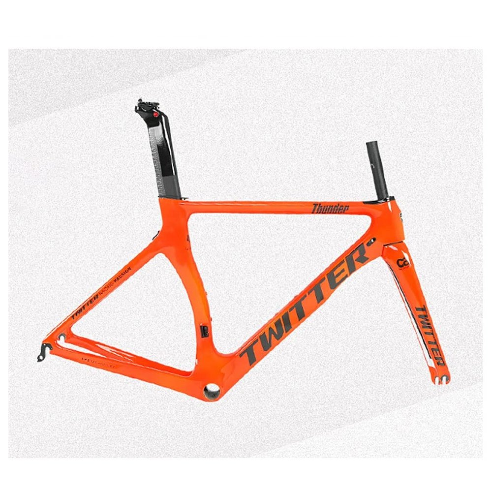 HIMALO Carbon Fiber Road Bike Frameset 46/48/50/52/54cm Wind Breaking Racing Frame Internal Routing C Brake Frame Set QR 100mm/130mm (Color : Orange, Size : 46cm)