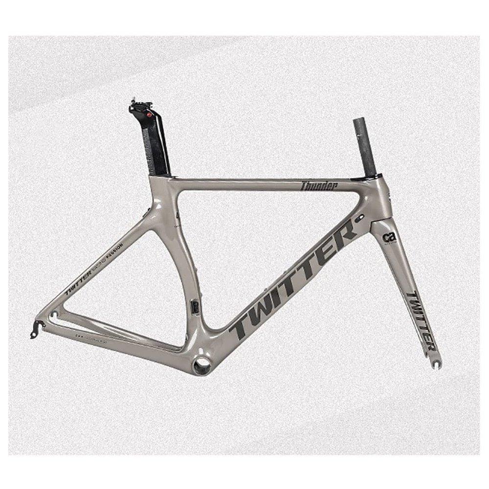 HIMALO Carbon Fiber Road Bike Frameset 46/48/50/52/54cm Wind Breaking Racing Frame Internal Routing C Brake Frame Set QR 100mm/130mm (Color : Titanium, Size : 54cm)
