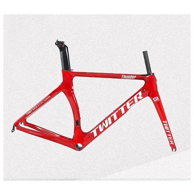 HIMALO Carbon Fiber Road Bike Frameset 46/48/50/52/54cm Wind Breaking Racing Frame Internal Routing C Brake Frame Set QR 100mm/130mm (Color : Red, Size : 48cmc)