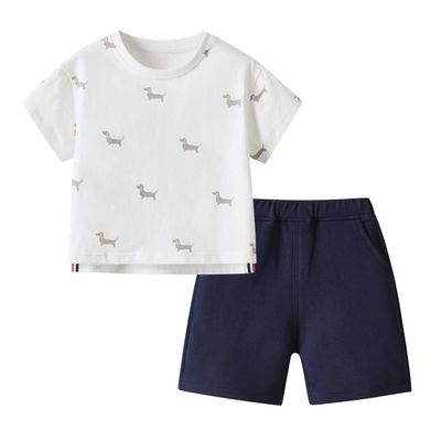 Auro Mesa Boys and Toddler 2-Piece Short Set Short-Sleeve Dog Tee Shirts Top Casual Summer Little Boys Clothing Sets