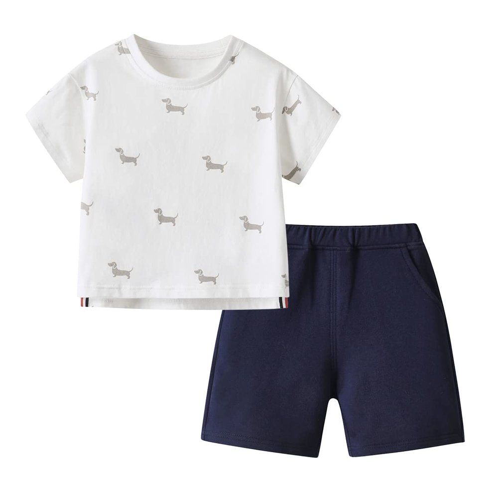 Auro Mesa Boys and Toddler 2-Piece Short Set Short-Sleeve Dog Tee Shirts Top Casual Summer Little Boys Clothing Sets