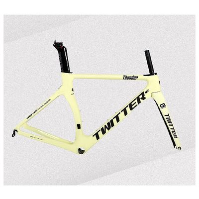 HIMALO Carbon Fiber Road Bike Frameset 46/48/50/52/54cm Wind Breaking Racing Frame Internal Routing C Brake Frame Set QR 100mm/130mm (Color : Yellow, Size : 46cm)