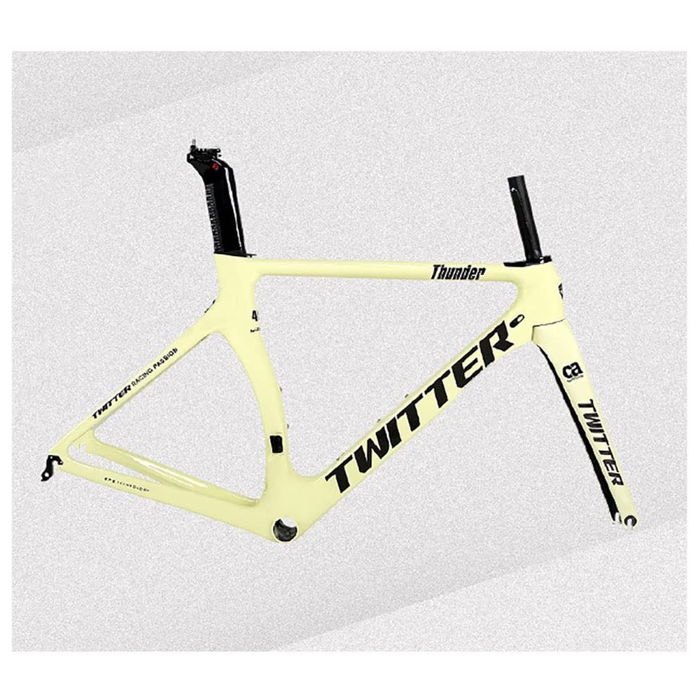 HIMALO Carbon Fiber Road Bike Frameset 46/48/50/52/54cm Wind Breaking Racing Frame Internal Routing C Brake Frame Set QR 100mm/130mm (Color : Yellow, Size : 46cm)
