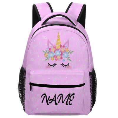 Fovanxixi Custom Cute Pink Unicorn Backpack for Kids Boys GirlsChildren Personalized Backpack with Name Text Customized Daypack Schoolbag for Student Bookbag