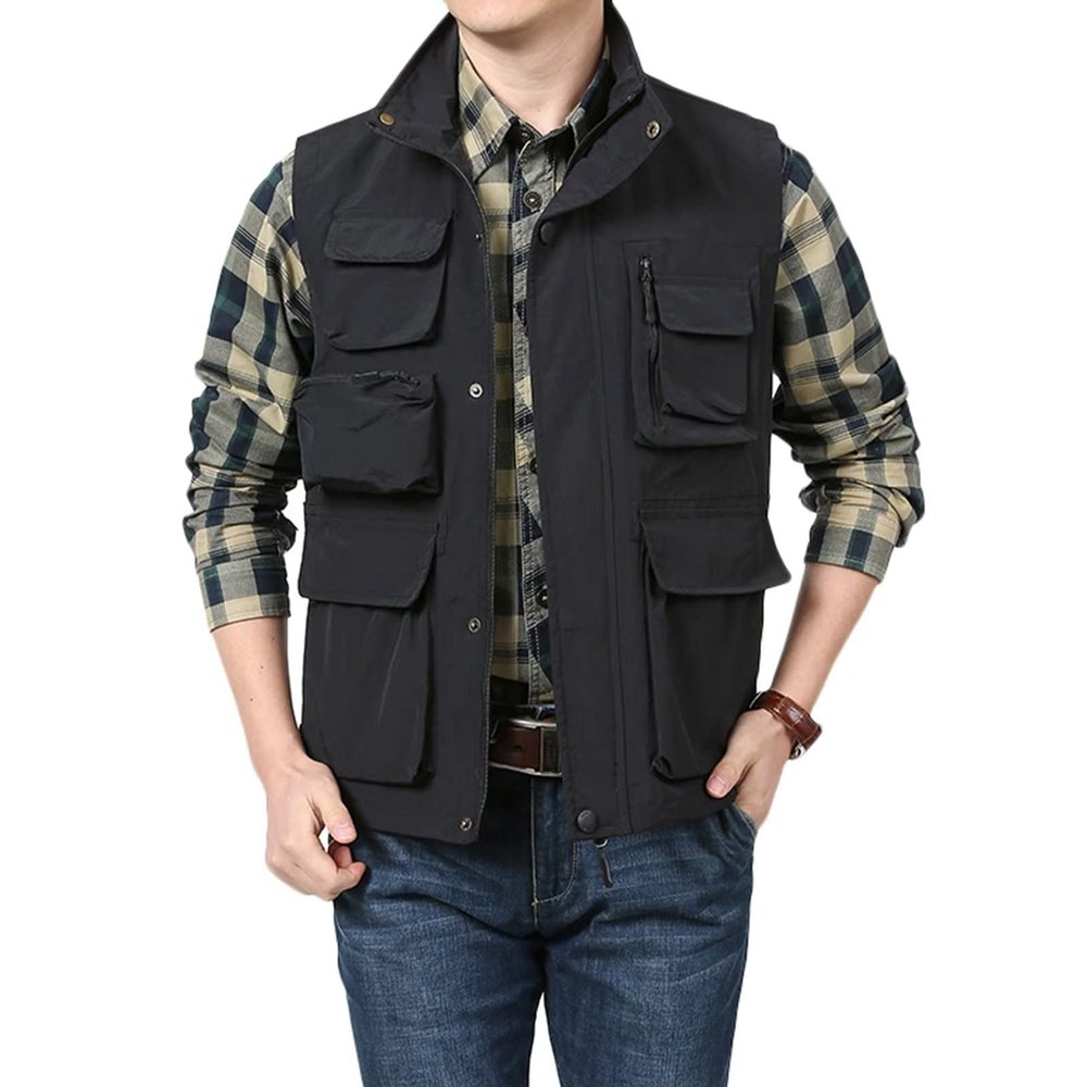Men's Fishing Vest Outdoor Camping Hunting Waistcoat Photography Hiking Vest Multi-Pocket Gilet