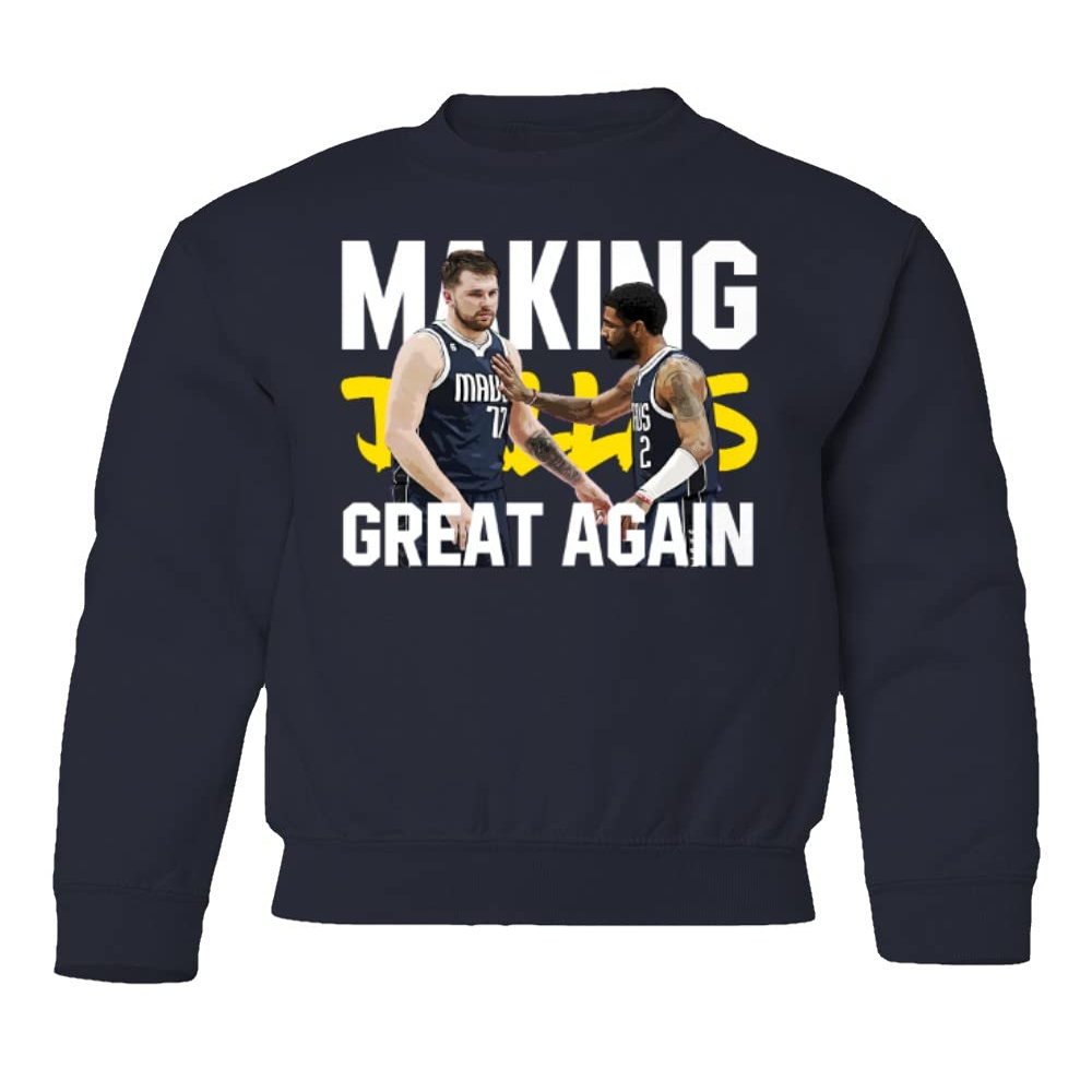 superhotapparel Doncic Irving Great Basketball Stars Dallas Fans Youth Crewneck Sweatshirt (Navy, Youth Large)