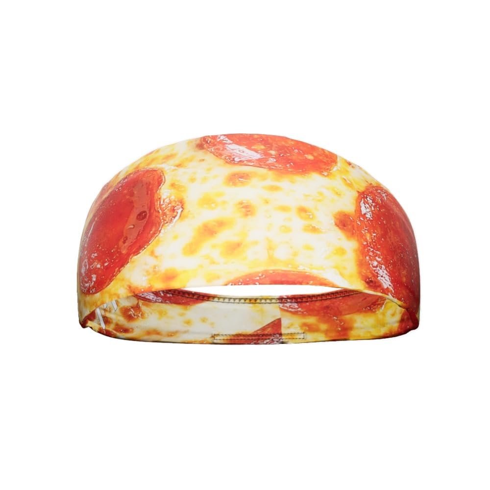 Unisex Headband/Sweatband. Best for Sports, Fitness, Working Out, Yoga. Tapered Design. Reversible. (Pizza)