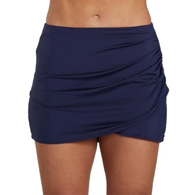 Dolfin Women's Solid High Waisted Wrap Swim Skirt Navy S