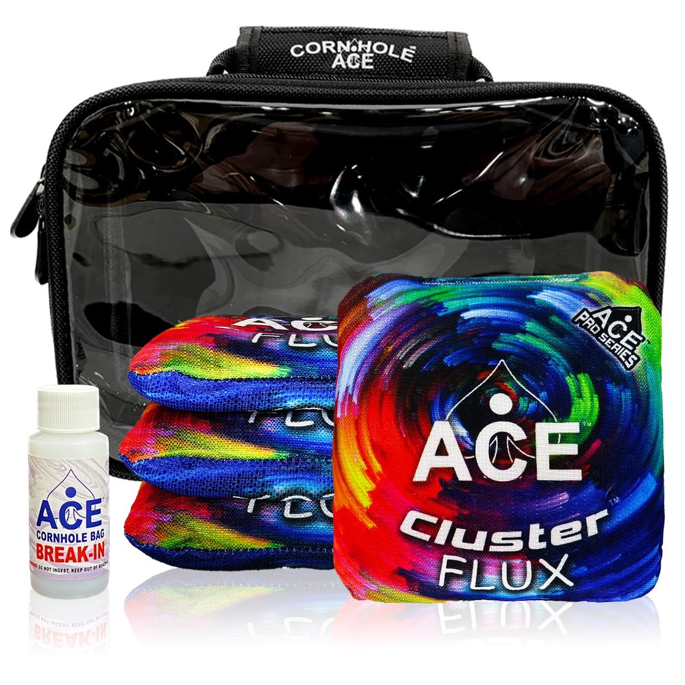 CornholeAce Cluster Flux | Rainbow | ACE Pro Bag Kit: 4 Bags + Break-in Kit + Carry Case | Professional Cornhole Bags Dual Sided Slick Stick All Weather