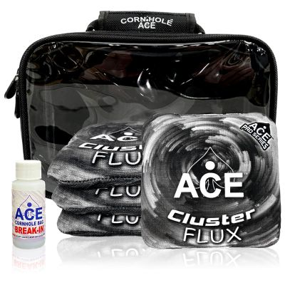 CornholeAce Cluster Flux | Silver | ACE Pro Bag Kit: 4 Bags + Break-in Kit + Carry Case | Professional Cornhole Bags Dual Sided Slick Stick All Weather