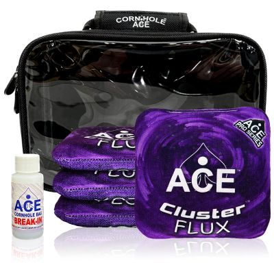 CornholeAce Cluster Flux | Purple | ACE Pro Bag Kit: 4 Bags + Break-in Kit + Carry Case | Professional Cornhole Bags Dual Sided Slick Stick All Weather
