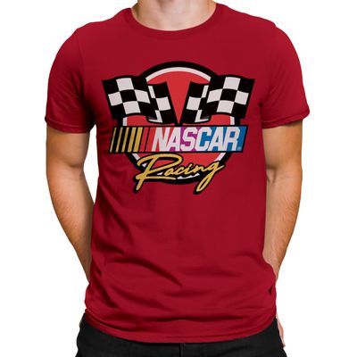 NASCAR Checkered Racing Flag Men's and Women's Short Sleeve T-Shirt (Red, Small)