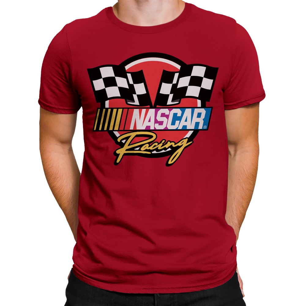 NASCAR Checkered Racing Flag Men's and Women's Short Sleeve T-Shirt (Red, Small)