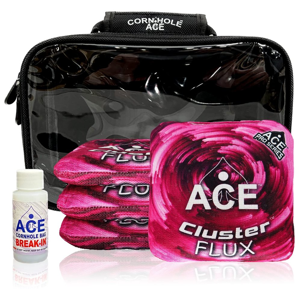 CornholeAce Cluster Flux | Pink | ACE Pro Bag Kit: 4 Bags + Break-in Kit + Carry Case | Professional Cornhole Bags Dual Sided Slick Stick All Weather