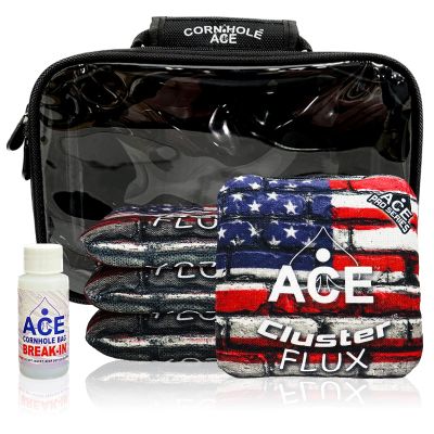CornholeAce Cluster Flux | USA Flag Bricks | ACE Pro Bag Kit: 4 Bags + Break-in Kit + Carry Case | Professional Cornhole Bags Dual Sided Slick Stick All Weather