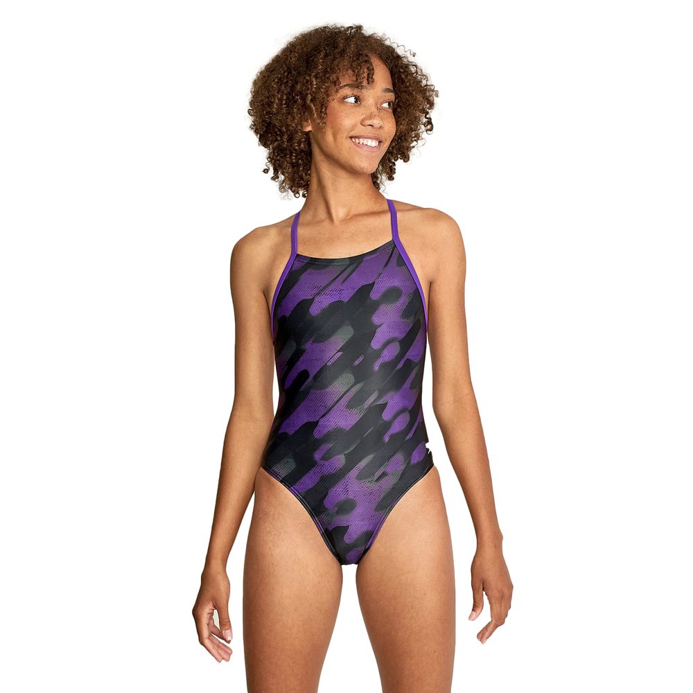 Speedo Women's Swimsuit One Piece PowerFlex Cross Back Printed Adult Team Colors