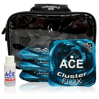 CornholeAce Cluster Flux | Turquoise | ACE Pro Bag Kit: 4 Bags + Break-in Kit + Carry Case | Professional Cornhole Bags Dual Sided Slick Stick All Weather