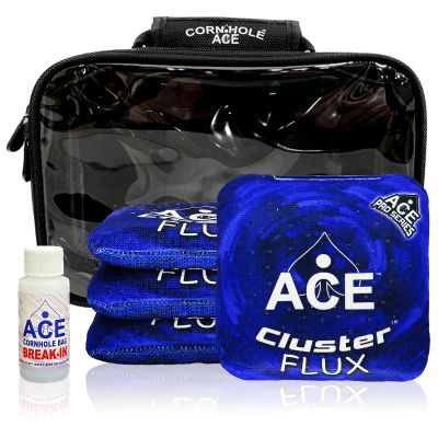 CornholeAce Cluster Flux | Blue | ACE Pro Bag Kit: 4 Bags + Break-in Kit + Carry Case | Professional Cornhole Bags Dual Sided Slick Stick All Weather