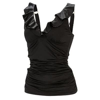 Dolfin Women's Solid Ruffle Surplice Tankini Top Black XS