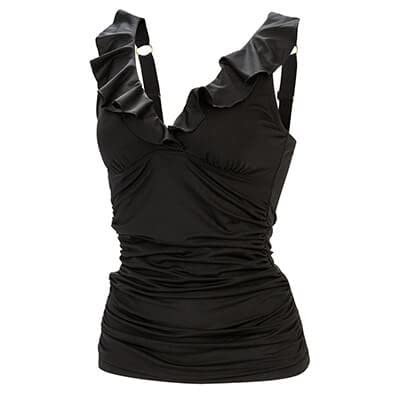 Dolfin Women's Solid Ruffle Surplice Tankini Top Black XS