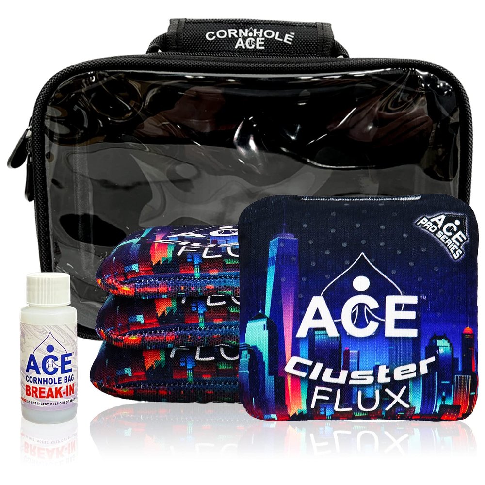 CornholeAce Cluster Flux | New York City | ACE Pro Bag Kit: 4 Bags + Break-in Kit + Carry Case | Professional Cornhole Bags Dual Sided Slick Stick All Weather