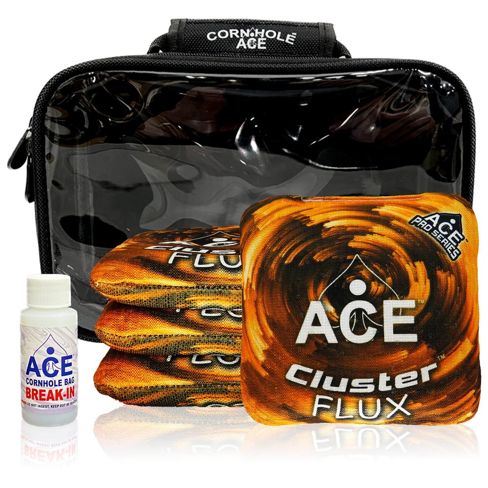 CornholeAce Cluster Flux | Orange | ACE Pro Bag Kit: 4 Bags + Break-in Kit + Carry Case | Professional Cornhole Bags Dual Sided Slick Stick All Weather