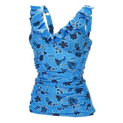 Dolfin Women's Printed Ruffle Surplice Tankini Top Armour-Capri Blue XS