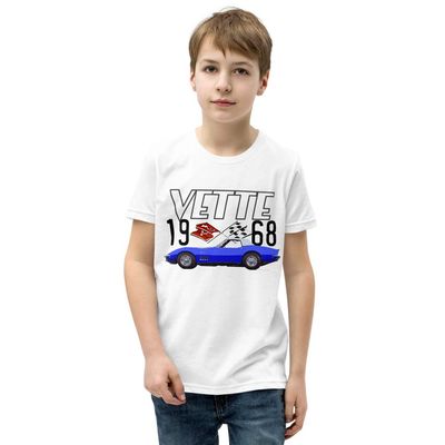 1968 Blue 'Vette C3 68 Vette Vintage Muscle Car Youth Short Sleeve T-Shirt