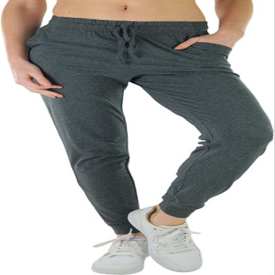 ToBeInStyle Women's Jersey Cotton Jogger Pants w/Pockets - Charcoal - Small